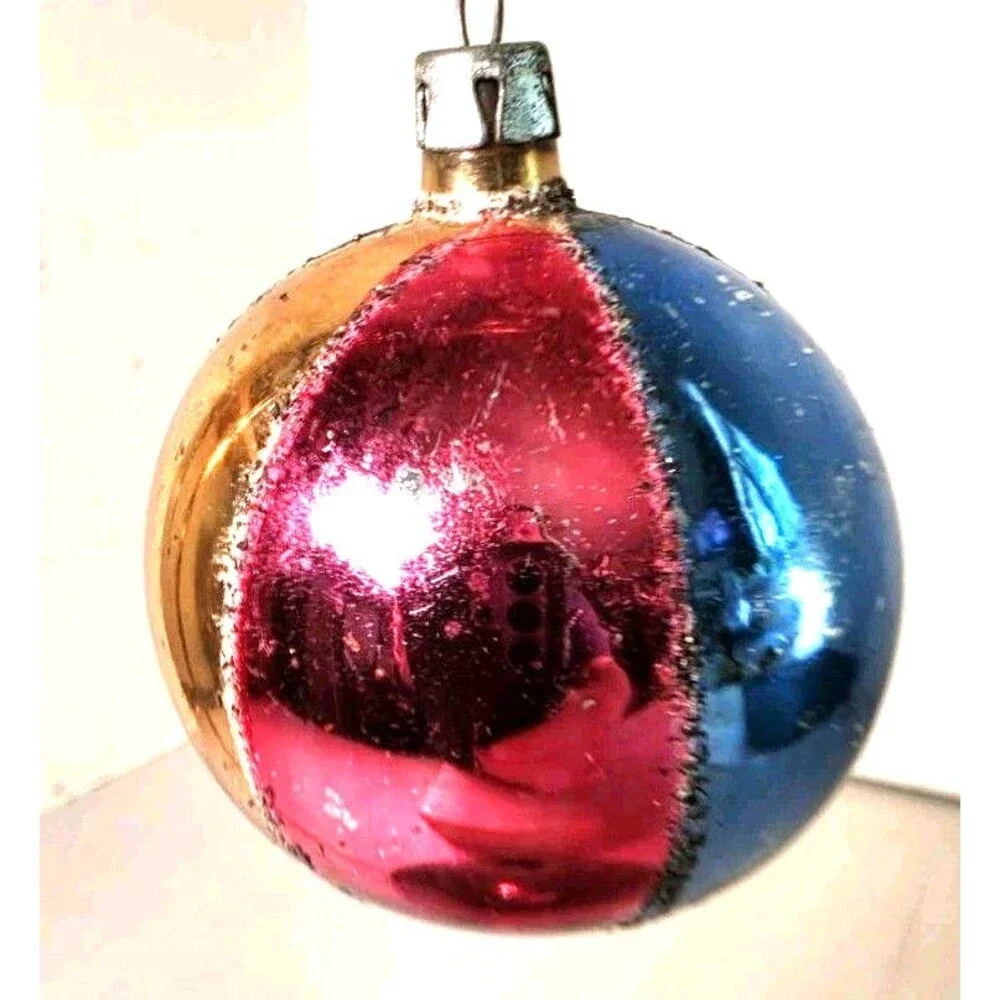 Vintage MCM Poland Christmas Ornament, 2-1/2” Tall,  Tri-Colored